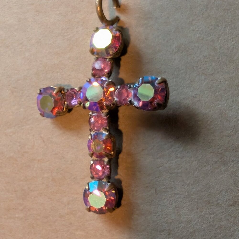 Vintage aurora borealis crystal cross pendant